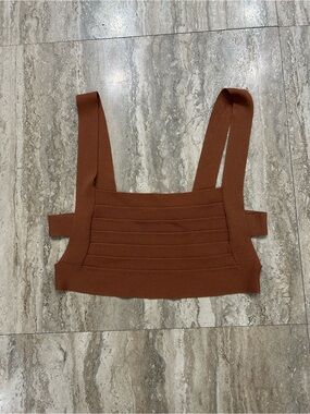 Adika Rust Brown Ribbed Bodycon Crop Top